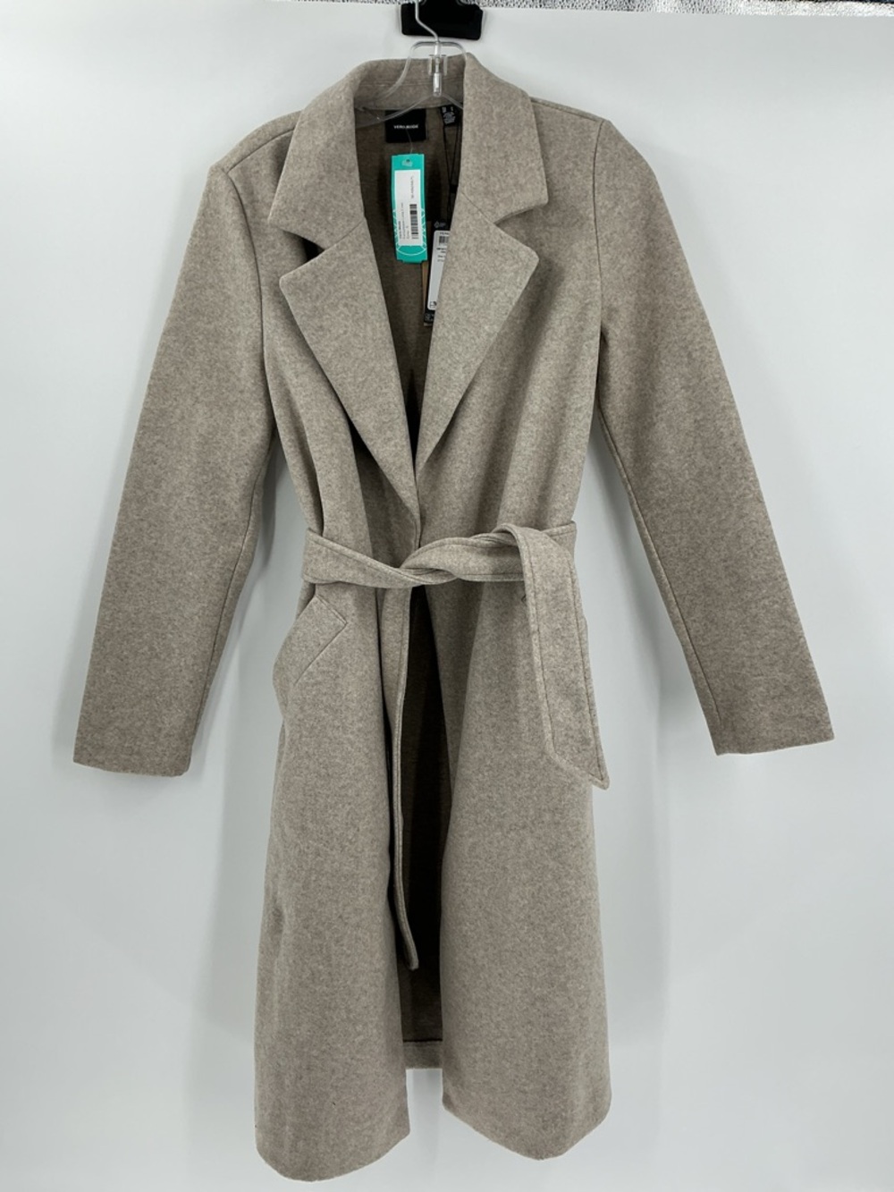 Vero Moda Taupe Belted Wool-Blend Long Coat